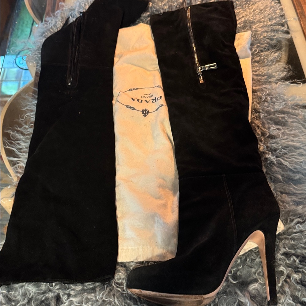 Prada Black Suede knee-high High-Heel Boots